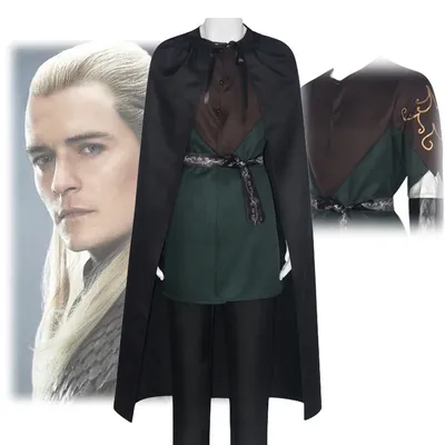 Der Herr Perfekte Elfenprinz Cosplay Kostüm Erwachsene Männer Schwarz Langer Umhang T-shirt Hose Komplettset Halloween Karneval Party Kleidung Image