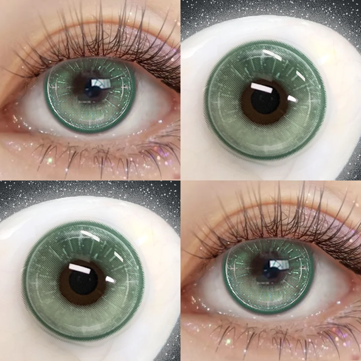 VISUASHOW Grüne Myopie-Farbkontaktlinsen, halbjährig, 2 Stück, kleine Pupille, natürliche Schönheit, verschreibungspflichtige Linse für Studenten, Dating Image