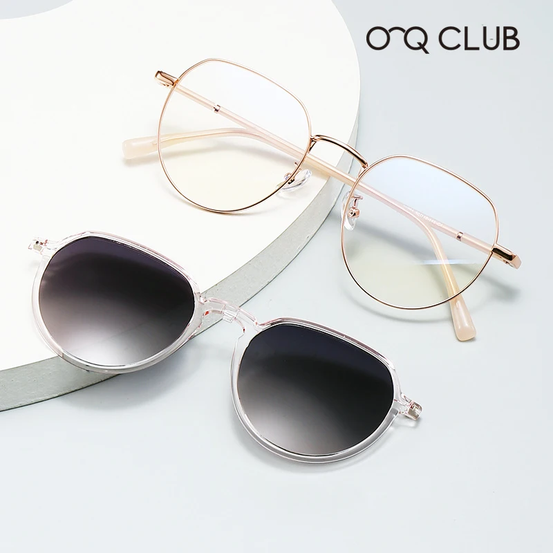 O-Q CLUB Magnetische Clip-on-Sonnenbrille für Damen, optische Linsen mit medizinischem Rezept, Brillen, Damen-Brillengestell, Glasrahmen Image