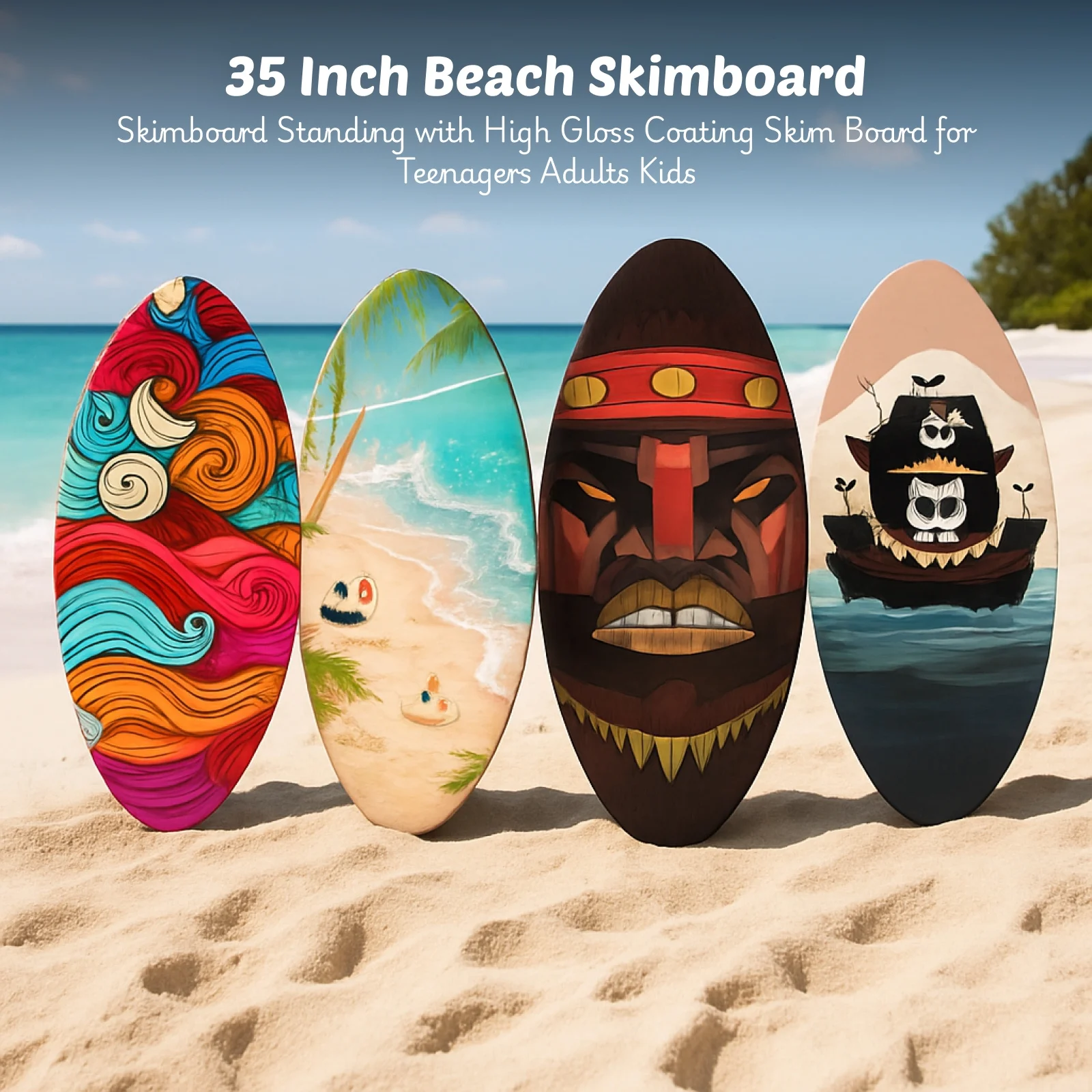 35-Zoll-Strand-Skimboard, Surfbrett, Strand-Sandbrett, Holzkörperbrett mit Hochglanzbeschichtung für Wassersport-Surfen im Freien Image