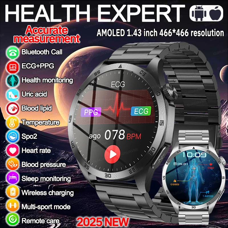 Pflege ebene Neue Gesundheit Monitor Smart Uhr Männer EKG + PPG Harnsäure Blutdruck Blut Sauerstoff Herzfrequenz Sport HD Anruf Uhren Image