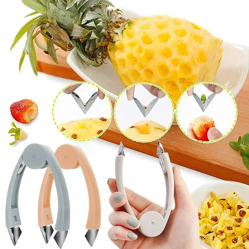 Edelstahl Ananas Auge Corer Obst Gemüse Messer Stiel Entferner Clip Erdbeere Huller Schäler Pinzette Küche Gadgets Image