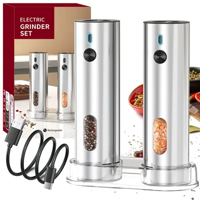 USB Rechargeable Automatic Pepper Grinder with LED Light Adjustable Coarseness Salt And Pepper Mill for Kitchen Stainless Steel