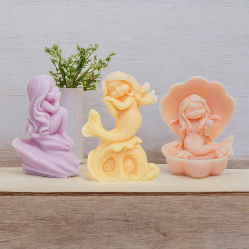 3D Meerjungfrau Mädchen Serie Duftkerze Gips Puppe Silikonform DIY Wachskerze Silikonform Image