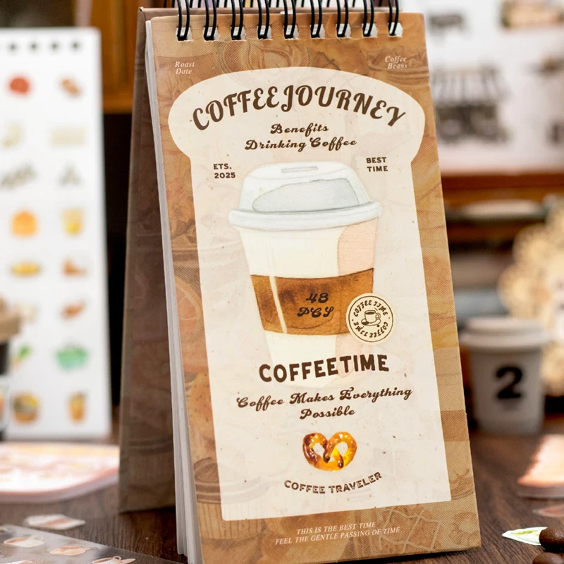 Mr Paper 48 Stück Kaffee-Landschaftsbau-Aufkleberbuch für Scrapbooking, Büro, Schreibwaren, Handbuch, Handyhülle, Notebook, Dekoration, Geschenk Image