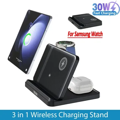 3 in 1 Wireless Charger Stand For Samsung Z Fold Zflip5 S24 S23 Ultra Galaxy Watch 6 5 Buds2 Foldable Fast Charging Dock Station