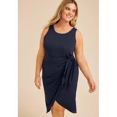 Maurices Plus Size Women's 24/7 Bare Wrap Waist Midi Dress Blue Size 4X