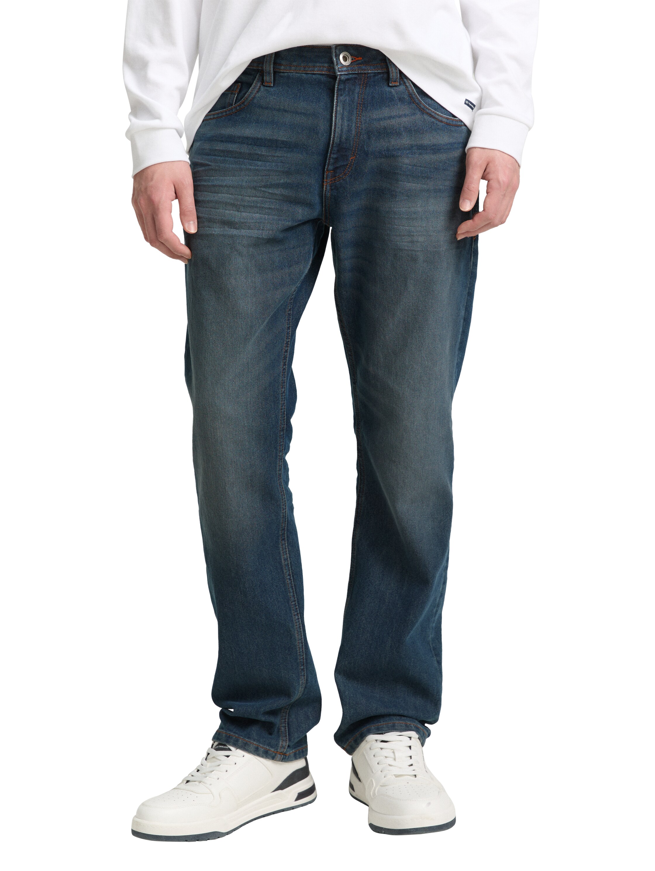 Straight-Jeans TOM TAILOR "MARVIN", Herren, Gr. 31, Länge 30, blau (mid stone blau grau denim30), Denim/Jeans, Obermaterial: 70% Baumwolle, 28% Polyester, 2% Elasthan, unifarben, straight fit knöchellang, Jeans Straight-Jeans, im Five-Pocket Style