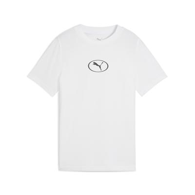 T-Shirt PUMA "SPORT RIB COLLAR TEE B", Kinder, Gr. 176, weiß (puma weiß), Jersey, Obermaterial: 100% Baumwolle, bedruckt, sportlich, regular fit normal, Rundhals, Kurzarm, Shirts Image