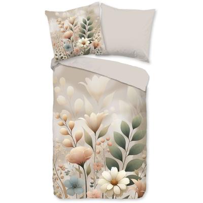 Wendebettwäsche GOOD MORNING "Ingrid", beige (sand), B/L: 200cm x 200cm, 2 St., Renforcé, B/L: 80cm x 80cm & 80cm x 80cm, Renforcu00e9, Obermaterial: 100% Baumwolle, Bettwäsche, 100% Baumwolle, Renforcé, Reißverschluss, Wendeoptik, Blumen, sand Image