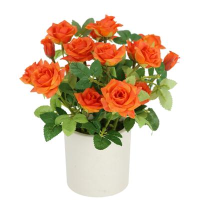 Kunstblume I.GE.A. "Wildrosen Busch im Topf", orange, B:18cm H:21cm L:18cm, Polyester, Kunstpflanzen, Rosen Kunstrosen Kunstpflanze Blumen Künstliche Hochzeitsdeko Image