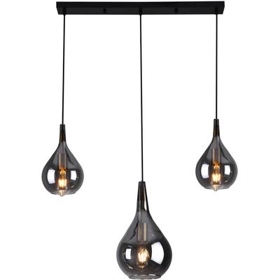 NÄVE Pendelleuchte "Gota", schwarz, 3 flammig, H: 150,00cm,, Lampen, 3er je 1 x E27, Rauchglas (2 kleine Gläser/1 größeres Glas), H: 150cm Image