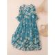 Women's Midi Dress T Shirt Dress Tee Dress A Line Dress Summer Dress Vacation Casual Beach Date Summer Dress Regular Fit Floral Graphic Short Sleeve Crew Neck Blue Green Gray Summer Spring
