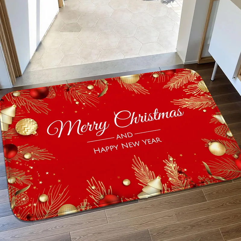 Roter kleiner Teppich mit Feiertagsmotiv, Schlafzimmer-Haustürmatte, Arbeitszimmermatte für Kinder, saugfähige Fußmatte, maschinenwaschbare dekorative Matte Image