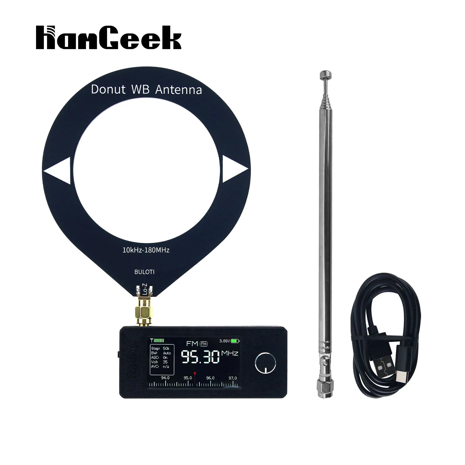 HamGeek Mini SI4732 0,5–108 MHz tragbares Radio LSB USB AM FM Allband-Radio mit Donut-WB-Antenne