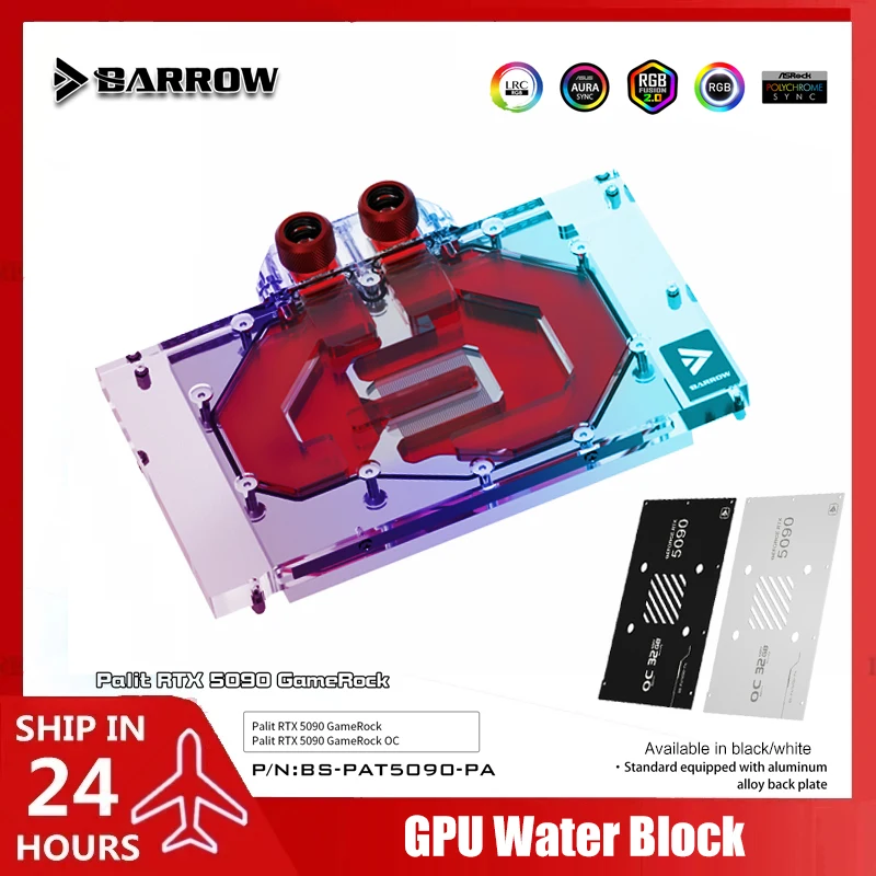 Barrow Grafikkarte Wasserkühler für Palit RTX 5090 GameRock GPU Wasserblock ARGB 5 V, schwarz/weiße Rückplatte, BS-PAT5090-PA Image