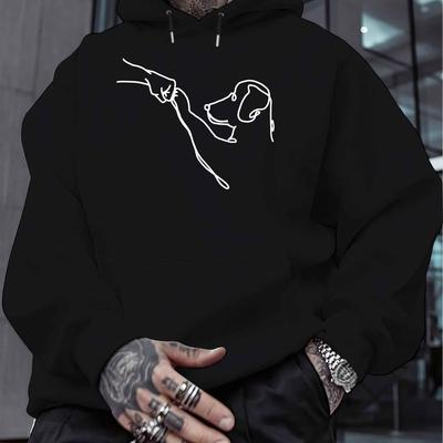 TEMU 1pc Men's Casual Polyester Hoodie With Dog And Art, Regular Fabric Sweatshirt With Stretch, Alphabet Pattern Pullover For Autumn And Winter, Plus Size Image