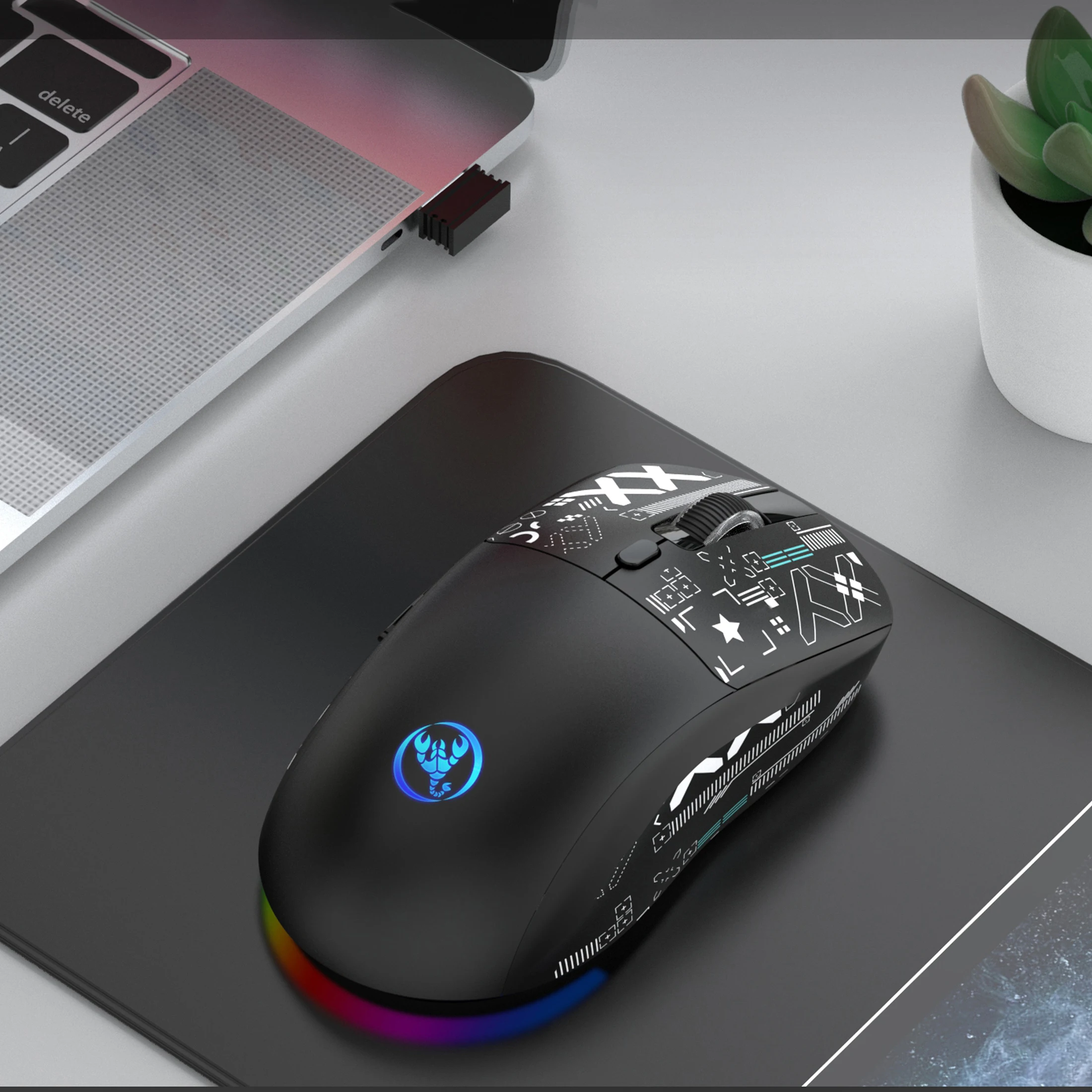 Kabellose Gaming-Maus, 3 Modi, optisch, USB Typ C, wiederaufladbar, kompatibel mit Windows 7, für PC/Mac-Gamer und Geschäftsreisen Image