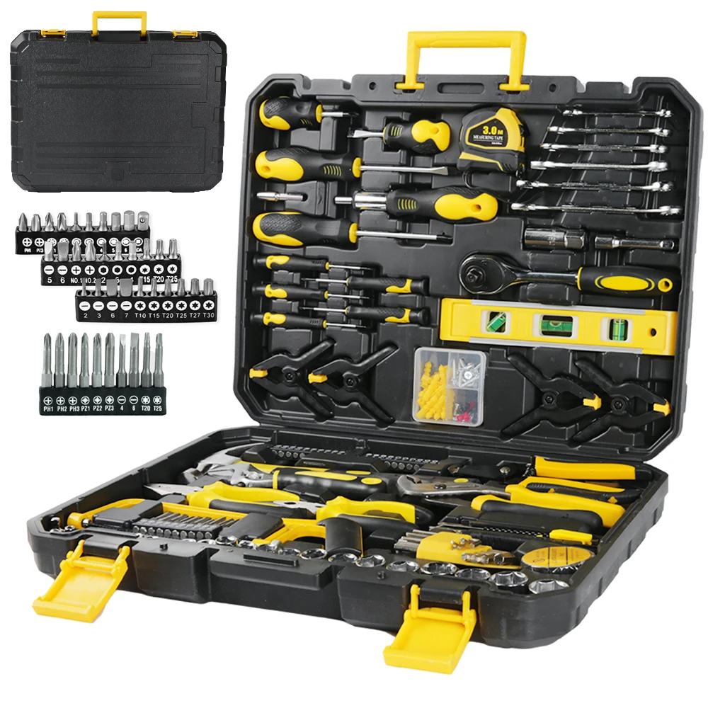 158 pièces clé à douille outil de réparation automobile paquet combiné ensemble d'outils mixtes Kit d'outils à main avec boîte à outils en plastique mallette de rangement