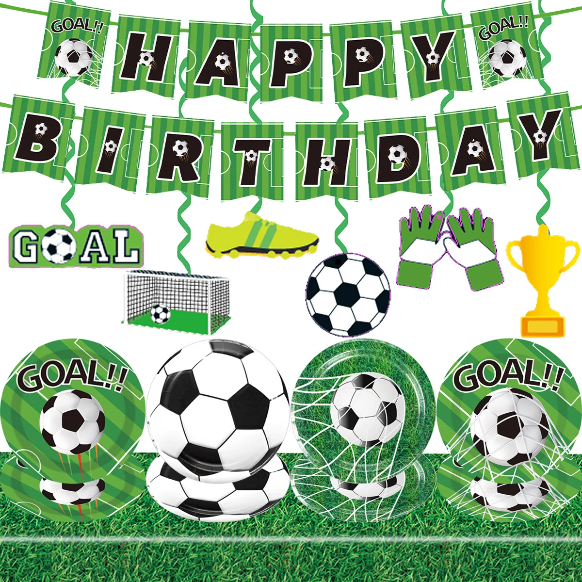 Fußball-Party-Dekorationen, Banner, Einweg-Pappteller, Tischdecke für Kinder, Sport, Fußball, thematisch, Geburtstagsparty-Zubehör, Gefälligkeiten Image