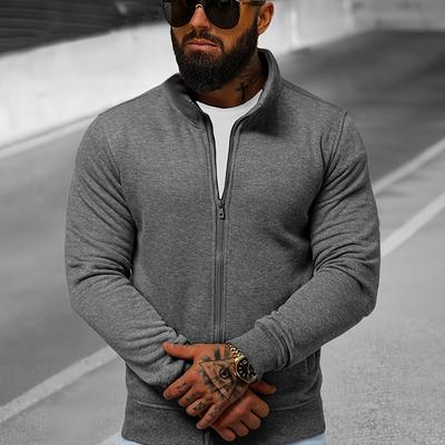 TEMU Men's Gray Stand Collar Zip-up Jacket With Multiple Pockets, Lightweight And Comfortable Design For Casual Commuting Style, Versatile Spring/autumn Outerwear Image