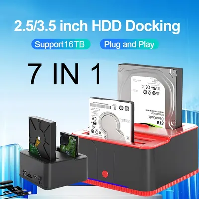 7-in-1-HDD-Dockingstation, SATA auf USB 3.0-Adapter für 2,5 3,5 SSD-Festplattengehäuse, HDD-Box, Dock, Festplattengehäuse, Dockingstation