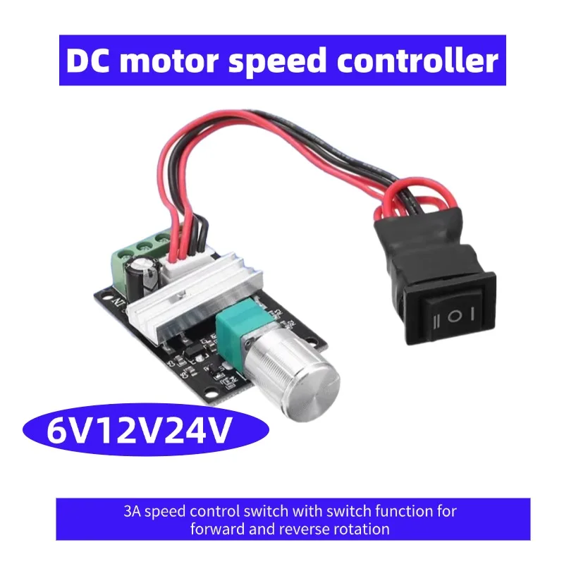 PWM DC Motor Drehzahlregler 6V 12V 24V 3A Vorwärts Rückwärts Schalter Einstellbarer Regler für DC-Motoren Image