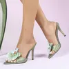 Liyke Große Größe 42 43, grüne Schuhe für Damen, Sommer-Party-Hausschuhe, Sandalen, modische Orchidee, spitze Zehen, dünne High Heels, Pantoletten, Slides