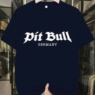 "TEMU Men's Summer Graphic T-shirt - "pitbull Germany" Print, Lightweight & Breathable Waffle Fabric, Casual Round Neck Short Sleeve Tee For Casual Attire, Everyday Tshirt | Graphic Tee |" Image