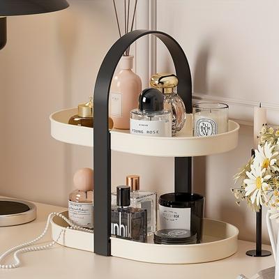 TEMU 2-tier Rack With Arch Handle – Elegant Black & Cream Design For Cosmetics, Perfume, And Decorative Items – Versatile Organizer For Home Or Office, Shelf Storage Rack, Jewelry Boxes Image