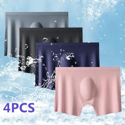 4 Teile/los Männer Sommer Eis Seide Boxer Briefs L-4XL Nahtlose Unterwäsche Solide Unterhose Shorts Ultra-dünne Atmungsaktive Sexy Höschen Image