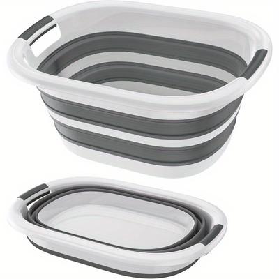 TEMU Plastic Laundry Basket Foldable Dirty Clothes Collector Washing Bin With 2 Handles Portable For Clothes, Laundry Baskets Image