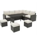2025 New Patio Furniture Set 7 Pieces Outdoor Furniture with Soft Cushions and Coffee Table All-Weather Rattan Outdoor Patio Set for Balcony and Garden.