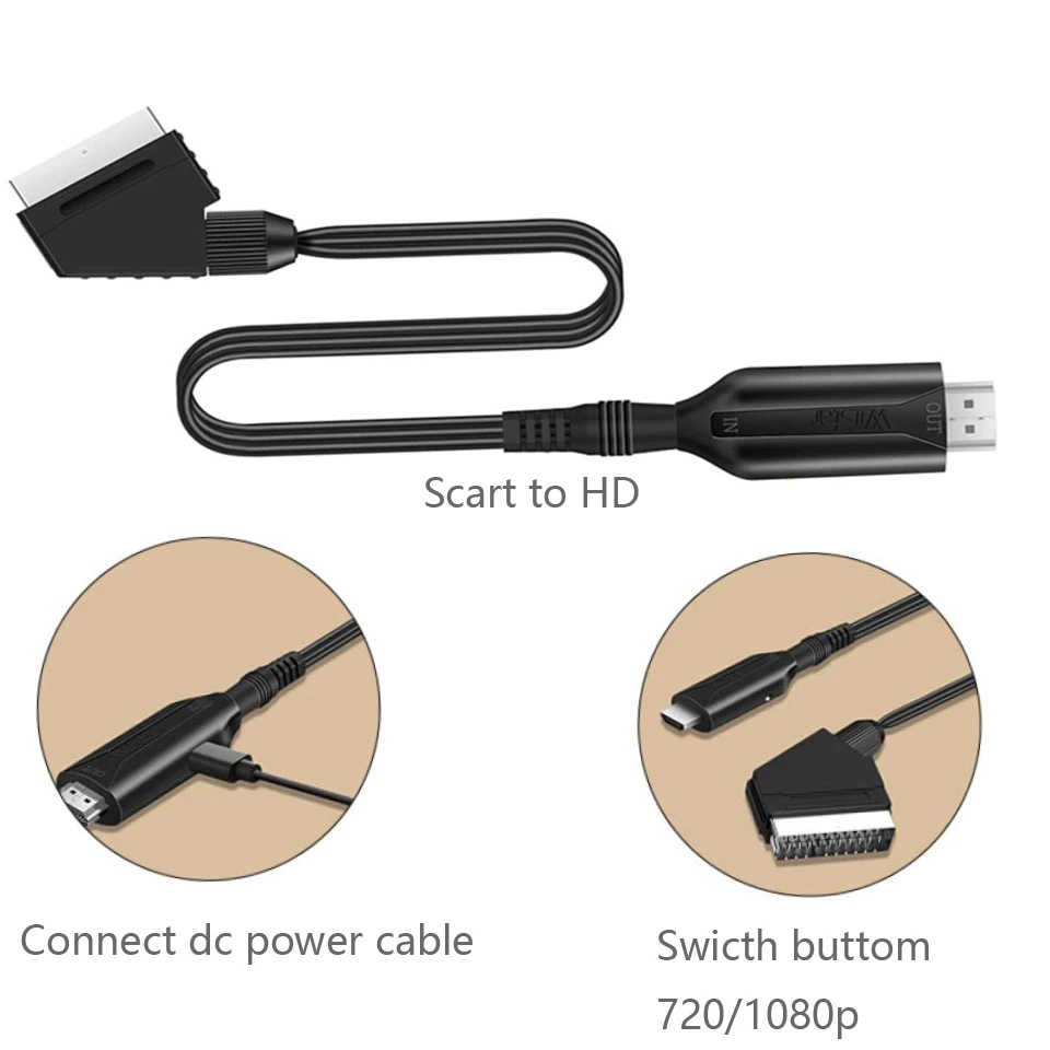 Scart zu HDMI kompatibler Kabelkonverter, professioneller Video-Audio-Adapter für HD-TV, DVD-Spielzubehör Image
