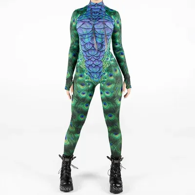 Pfau Cosplay Kostüm Frauen Body Tier Festival Overall Halloween Karneval Kostüm Erwachsene Strampler Party Maskerade Image