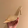 Klar Slipper Sandalen Spitz Dünne High Heels Echtes Leder Slip-On Mode Party Kleid Sexy Elegante Frauen Schuhe neue