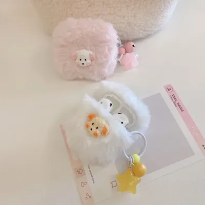 Frisch für Mädchen für AirPods 4 3 2 1 Pro 2 Pro Welpen Plüsch Shell Schutzhülle Plus Little Star hängende Ornament Kopfhörer Abdeckung