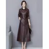 Lautaro Frühling Extra Lange PU Leder Graben Mantel für Frauen Slim Fit Elegante Rot Schwarz Lila Oberbekleidung Herbst Koreanische Mode 2021
