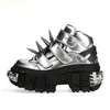 Dark Space Silver Schuhe mit dicken Sohlen, große Nieten, höhenvergrößernde Stiefel, Unisex, Punk-Metal-Rock-Tanktop, High-Top-Schuhe mit dicken Sohlen