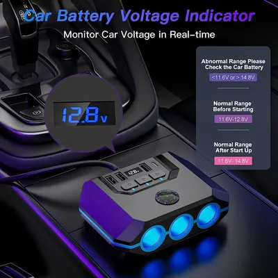 7-in-1-USB-PD-Buchse, 120 W, Auto-Zigarettenanzünder-Splitter, 12 V, 24 V, Schnellladegerät, Stecker, Telefon-Netzteil mit unabhängigen Schaltern Image