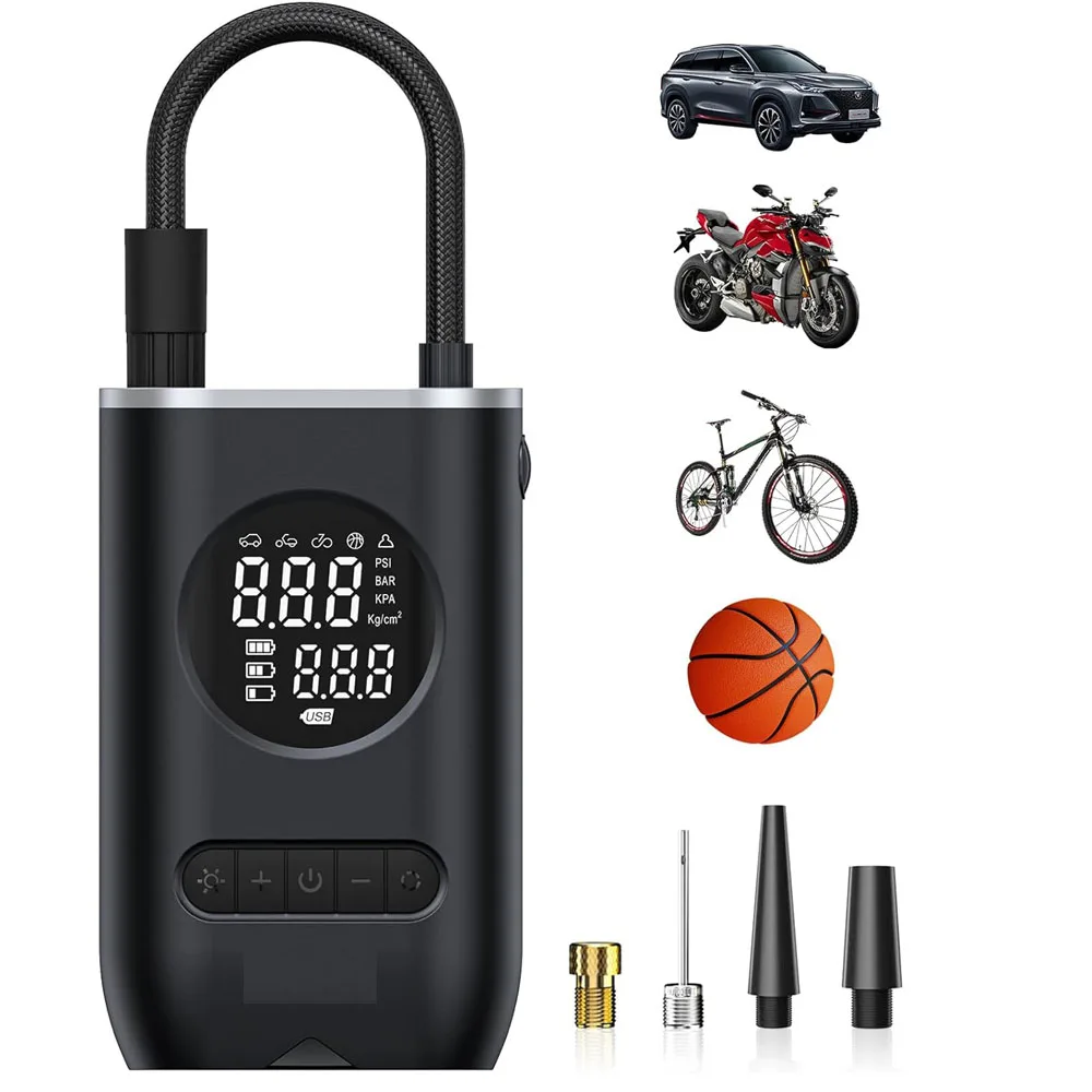 Mini pompa d'aria di gonfiaggio elettrica per auto pompa per pneumatici portatile senza fili con display digitale di ricarica portatile per palla per bici da moto per auto