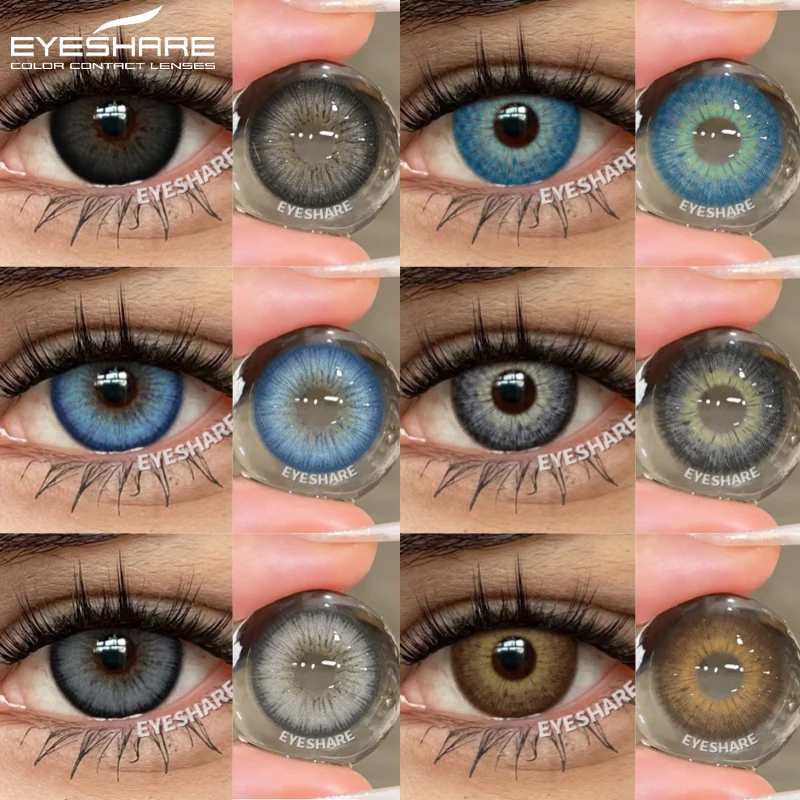 EYESHARE 1 Paar modische farbige Augenlinsen, graue Schülerlinsen, blaue Augenlinse, grün, hochwertige Kosmetik-Farbkontakte, jährlich Image