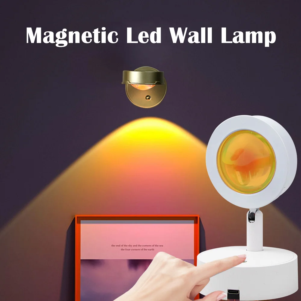 Magnetische kabellose LED-Wandleuchte mit Touch-Schalter, wiederaufladbares Nachtlicht 360° ° Drehbares Sonnenuntergang-Projektionslicht, Umgebungslicht