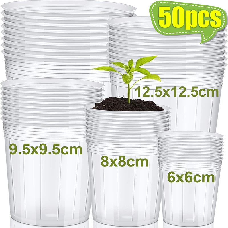 10/50Pcs Transparent Blumentopf Pflanze Kindergarten Topf Sämling Tasse Gartenarbeit Transplantation Topf Blumentopf Pflanzer Gartenarbeit Werkzeug Image