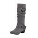 Generisch Cowboy Boots Women's High Leather Boots Motorcycle Boots - Side Zip Knee-High Boots Western Boots - Block Heel Elegant Long Shaft Boots for Women Women's Boots, gray, 7 UK