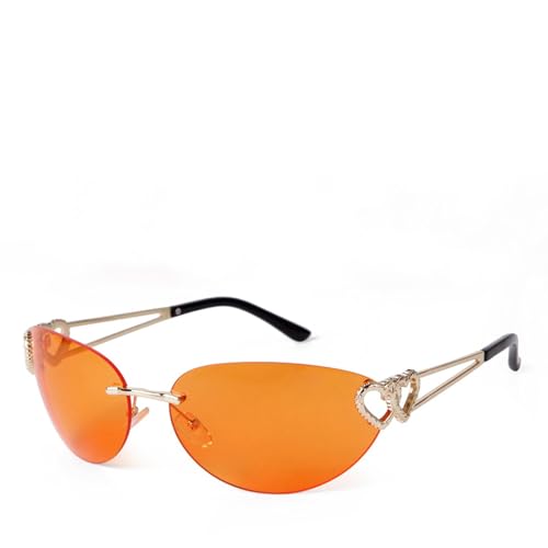 WNCKSQ Trendy Fashion Rimless Women Sunglasses Silver Uv400 Lens Heart Shaped Logo Ladies Sun Glasses(C5)