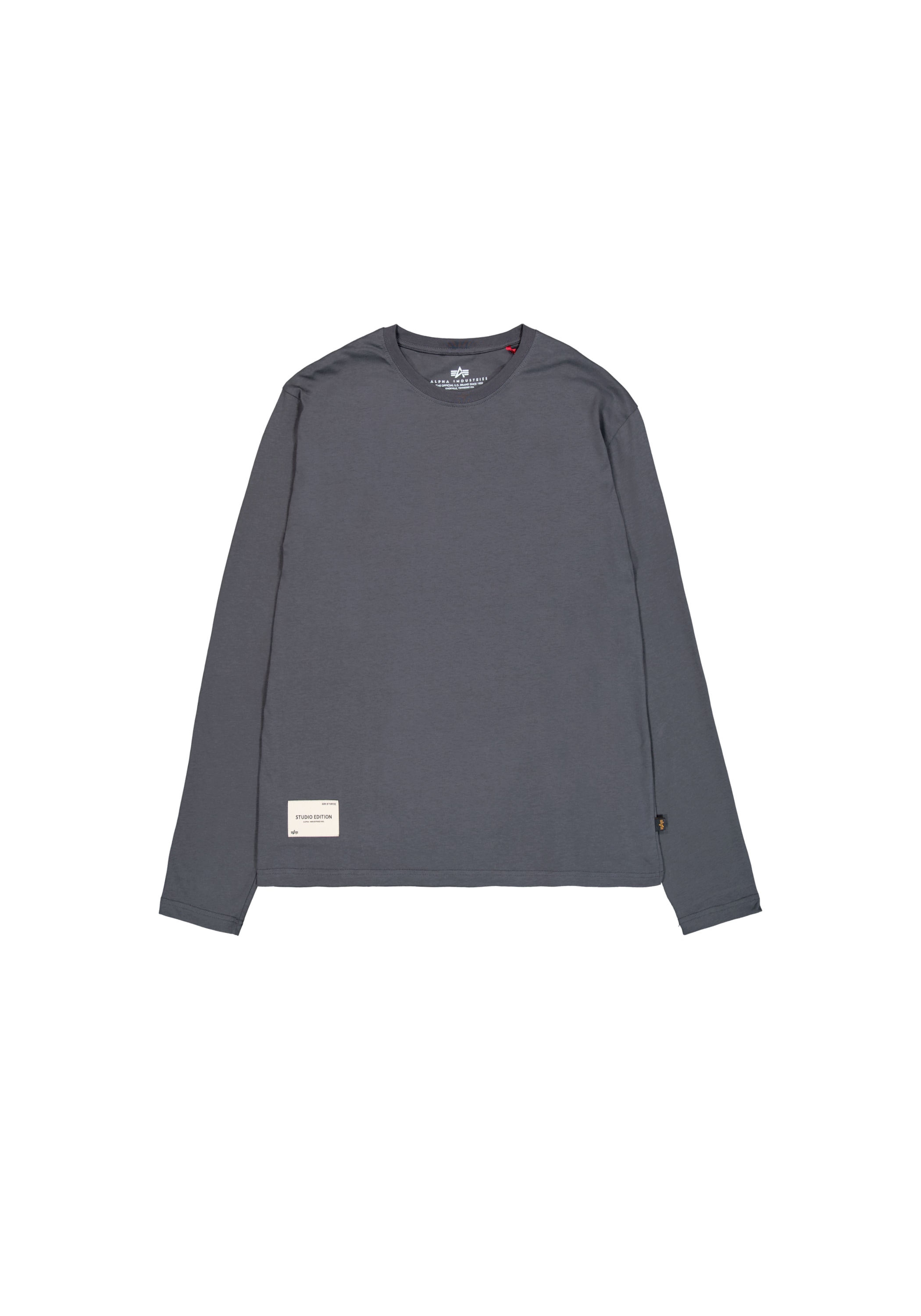 Longsleeve ALPHA INDUSTRIES "Studio Edition Longsleeve", Herren, Gr. M, grau (vintage grau), Obermaterial: 100% Baumwolle, Shirts