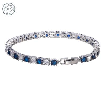 TEMU Elegant Blue Zirconia Bracelet Made Of 925 Sterling Silver, Suitable For Men And Women. A Luxurious And Fashionable Jewelry Piece For Evening Events, With A Box. Image