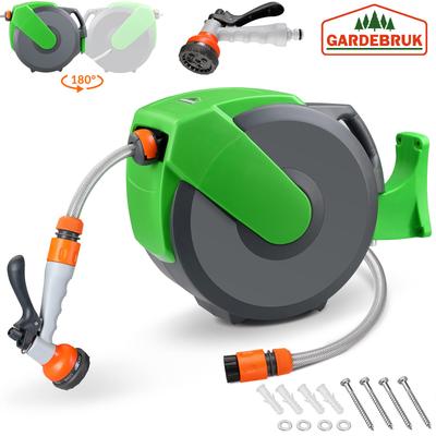 TEMU Gardebruku00ae Hose Reel 20m + 2m With Wall Bracket Garden 1/2u201d Hand Shower Hose Guide Hose Reel Wall Hose Box Image