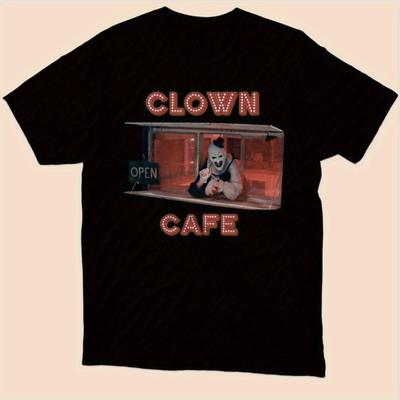 TEMU Cafe Essential Men's T-shirt - 100% Cotton Black Graphic Tee With Print, Short Sleeve, Round Neck, Casual Fit For Casual Attire Image